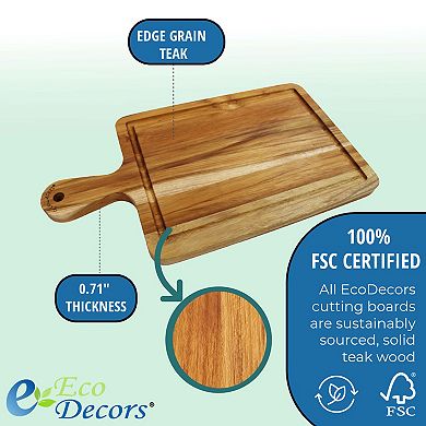 EcoDecors 15.5"x8.5" Teak Edge Grain Cutting Board with Handle