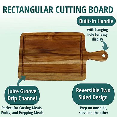 EcoDecors 15.5"x8.5" Teak Edge Grain Cutting Board with Handle