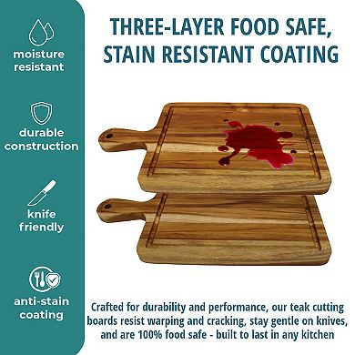 EcoDecors 15.5"x8.5" Teak Edge Grain Cutting Board with Handle