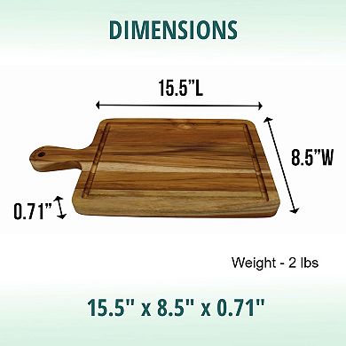 EcoDecors 15.5"x8.5" Teak Edge Grain Cutting Board with Handle