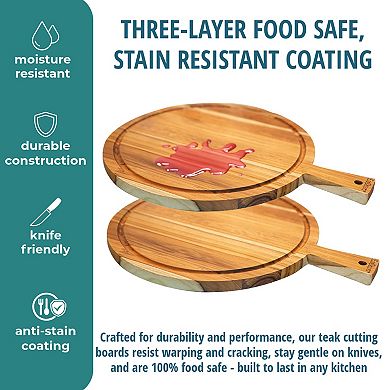 EcoDecors 18" Round Edge Grain Teak Cutting Board with Handle