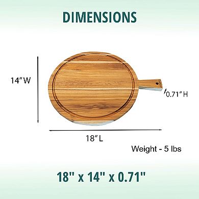 EcoDecors 18" Round Edge Grain Teak Cutting Board with Handle