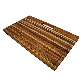 EcoDecors, Teak Edge Grain Cutting Board 34"x20" with Juice Groove, Handles & Waste Chute