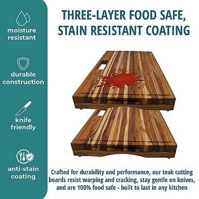 EcoDecors, Teak Edge Grain Cutting Board 34"x20" with Juice Groove, Handles & Waste Chute