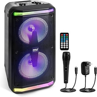 Pyle 8" Bluetooth PA Speaker System with LED Lights, Karaoke Mic
