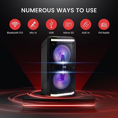 Pyle 8" Bluetooth PA Speaker System with LED Lights, Karaoke Mic
