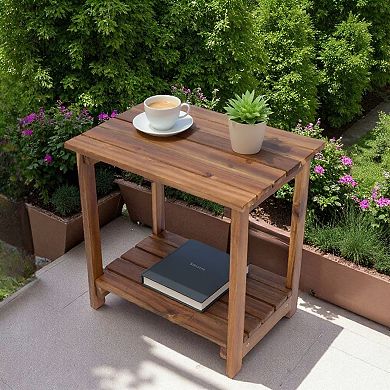 Shine Company 2-Tier Acacia Wood Outdoor Side Table