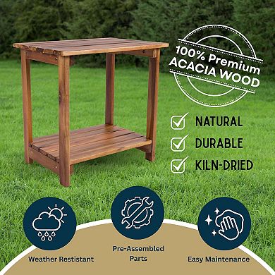 Shine Company 2-Tier Acacia Wood Outdoor Side Table