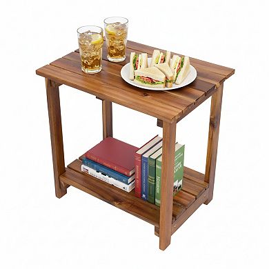 Shine Company 2-Tier Acacia Wood Outdoor Side Table