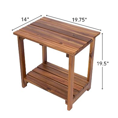 Shine Company 2-Tier Acacia Wood Outdoor Side Table