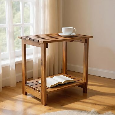 Shine Company 2-Tier Acacia Wood Outdoor Side Table