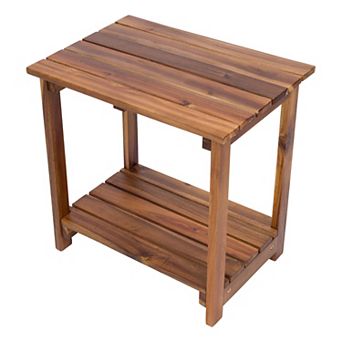 Shine Company 2 tier Acacia Wood Outdoor Side Table