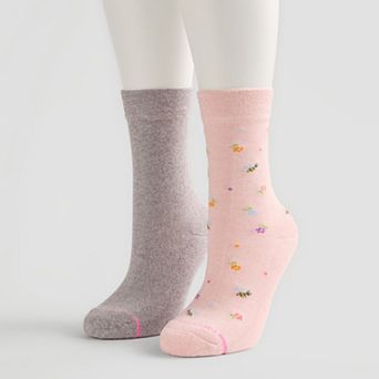 Women's Dr. Motion 2-Pack Floral Bee Comfort Top Crew Socks