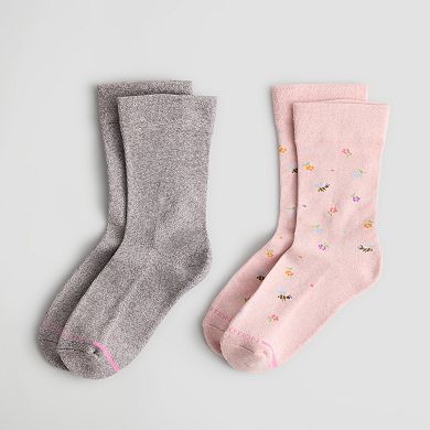 Women's Dr. Motion 2-Pack Floral Bee Comfort Top Crew Socks