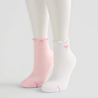 Women's Dr. Motion 2-Pack Bow Lettuce Edge Quarter Socks