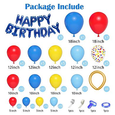 Red, Yellow, & Blue Balloon Garland 123pcs for Birthday, Carnival, & Circus Party Supplies
