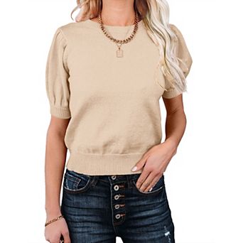 Women's Lightweight Round Neck Knit Vest Short Sleeve Pullover Sweaters