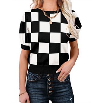 Women's Lightweight Round Neck Knit Vest Short Sleeve Pullover Sweaters