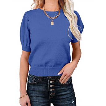 Women's Lightweight Round Neck Knit Vest Short Sleeve Pullover Sweaters