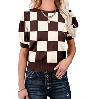 Women's Lightweight Round Neck Knit Vest Short Sleeve Pullover Sweaters