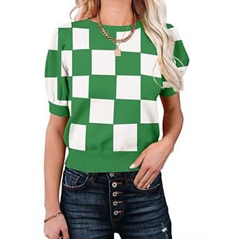 Women's Lightweight Round Neck Knit Vest Short Sleeve Pullover Sweaters