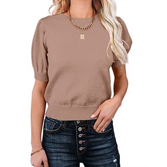 Women's Lightweight Round Neck Knit Vest Short Sleeve Pullover Sweaters