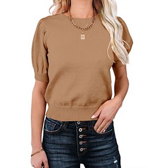 Women's Lightweight Round Neck Knit Vest Short Sleeve Pullover Sweaters
