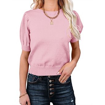 Women's Lightweight Round Neck Knit Vest Short Sleeve Pullover Sweaters