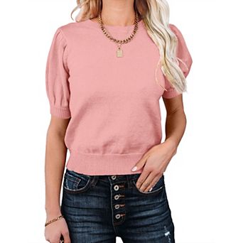 Women's Lightweight Round Neck Knit Vest Short Sleeve Pullover Sweaters