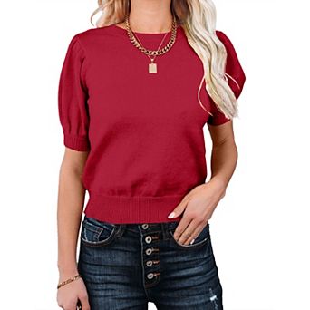 Women's Lightweight Round Neck Knit Vest Short Sleeve Pullover Sweaters