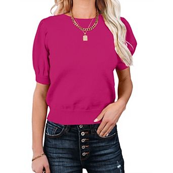 Women's Lightweight Round Neck Knit Vest Short Sleeve Pullover Sweaters