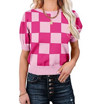 Women's Lightweight Round Neck Knit Vest Short Sleeve Pullover Sweaters