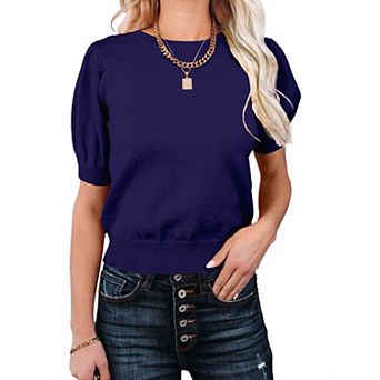 Women's Lightweight Round Neck Knit Vest Short Sleeve Pullover Sweaters