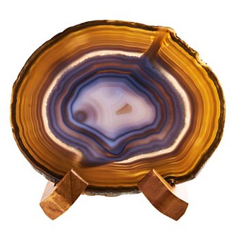 Luxury Lane Large Natural Brazilian Agate Drink Coaster with Wood Holder