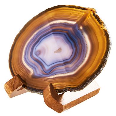 Luxury Lane Large Natural Brazilian Agate Drink Coaster with Wood Holder