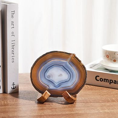 Luxury Lane Large Natural Brazilian Agate Drink Coaster with Wood Holder