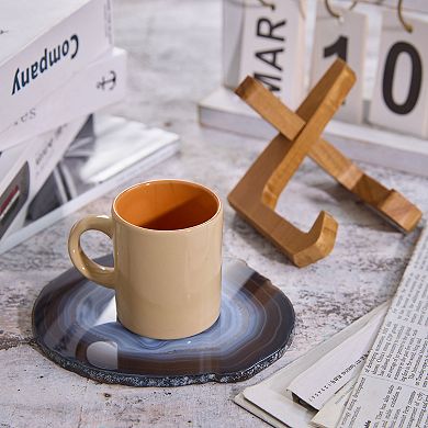 Luxury Lane Large Natural Brazilian Agate Drink Coaster with Wood Holder