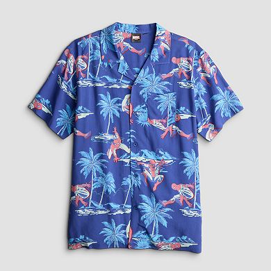 Men's Marvel Spider-Man Tropical Short Sleeve Button-Down Shirt