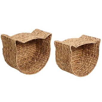 Felix Cat-Shaped Hand Woven Water Hyacinth Nesting Pet Toy Organizer Baskets (Set of 2)