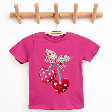 Cherry Hearts Patchwork Print - Youth Short Sleeve Graphic T-Shirt