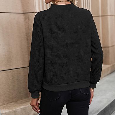 Women's Pullover Sweatshirt Long Sleeve Top with Decorative Buttons