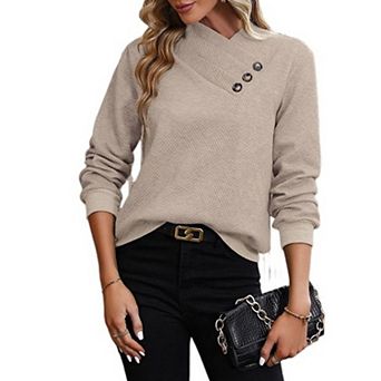 Women's Pullover Sweatshirt Long Sleeve Top with Decorative Buttons