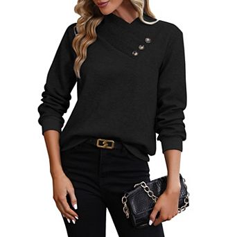 Women's Pullover Sweatshirt Long Sleeve Top with Decorative Buttons