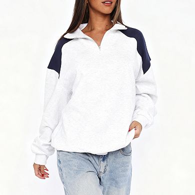 Women's Color Block Hoodie Oversized Long Sleeve Casual Pullover Sweatshirt