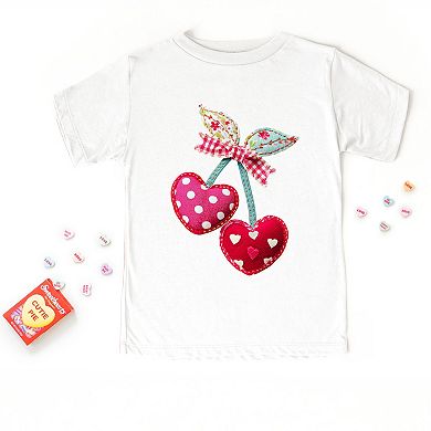 Cherry Hearts Patchwork Print - Youth Short Sleeve Graphic T-Shirt