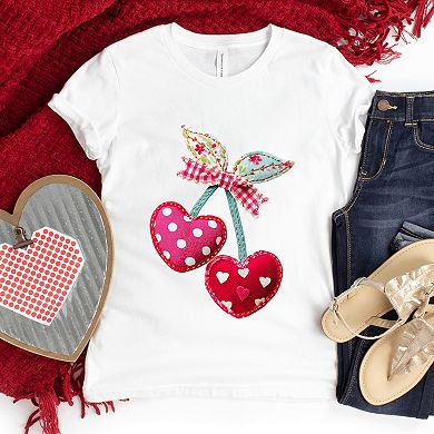 Cherry Hearts Patchwork Print - Youth Short Sleeve Graphic T-Shirt