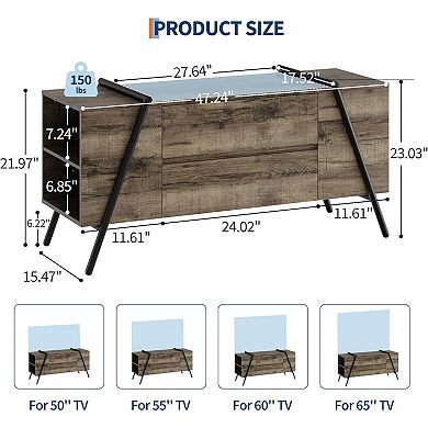 55inch Modern TV Stand, Adjustable Shelf & 2 Drawers, U-Shaped Metal Legs Media Console