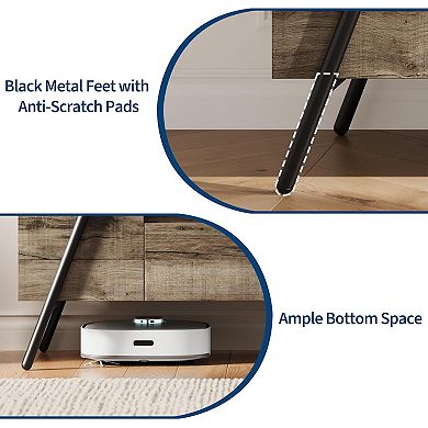 55inch Modern TV Stand, Adjustable Shelf & 2 Drawers, U-Shaped Metal Legs Media Console