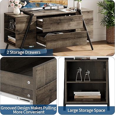 55inch Modern TV Stand, Adjustable Shelf & 2 Drawers, U-Shaped Metal Legs Media Console