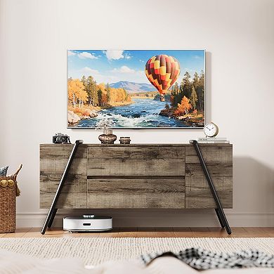 55inch Modern TV Stand, Adjustable Shelf & 2 Drawers, U-Shaped Metal Legs Media Console